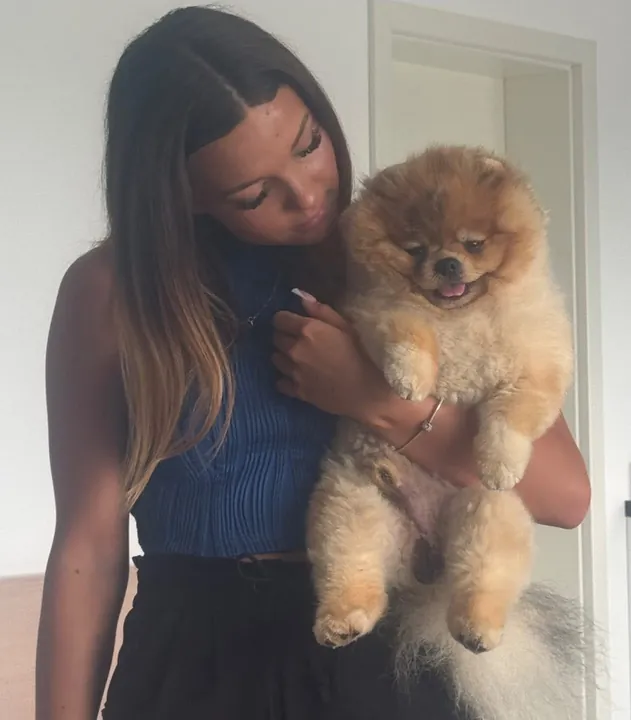 Câlin avec un chiot spitz
